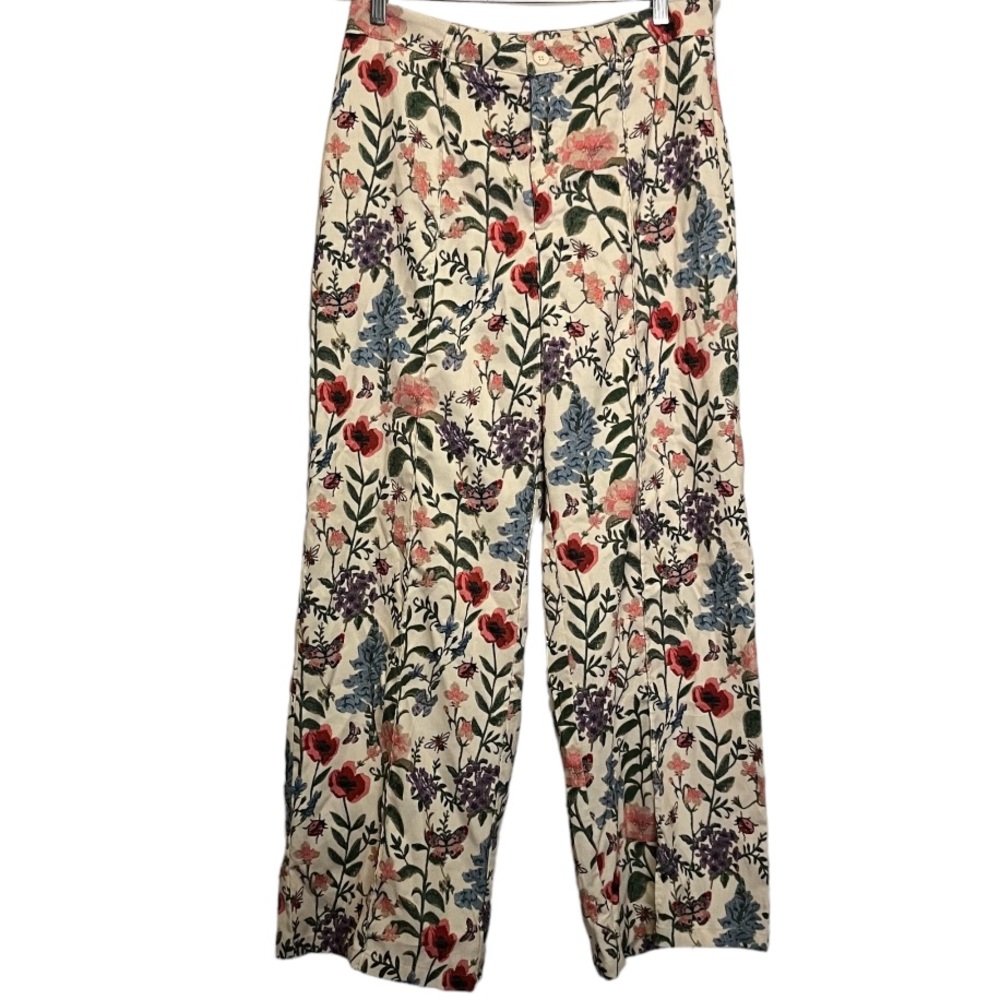 CIDER Cream Corduroy Wide Leg Pants w Spring Flowers, Butterflies & Ladybugs L - Picture 3 of 13